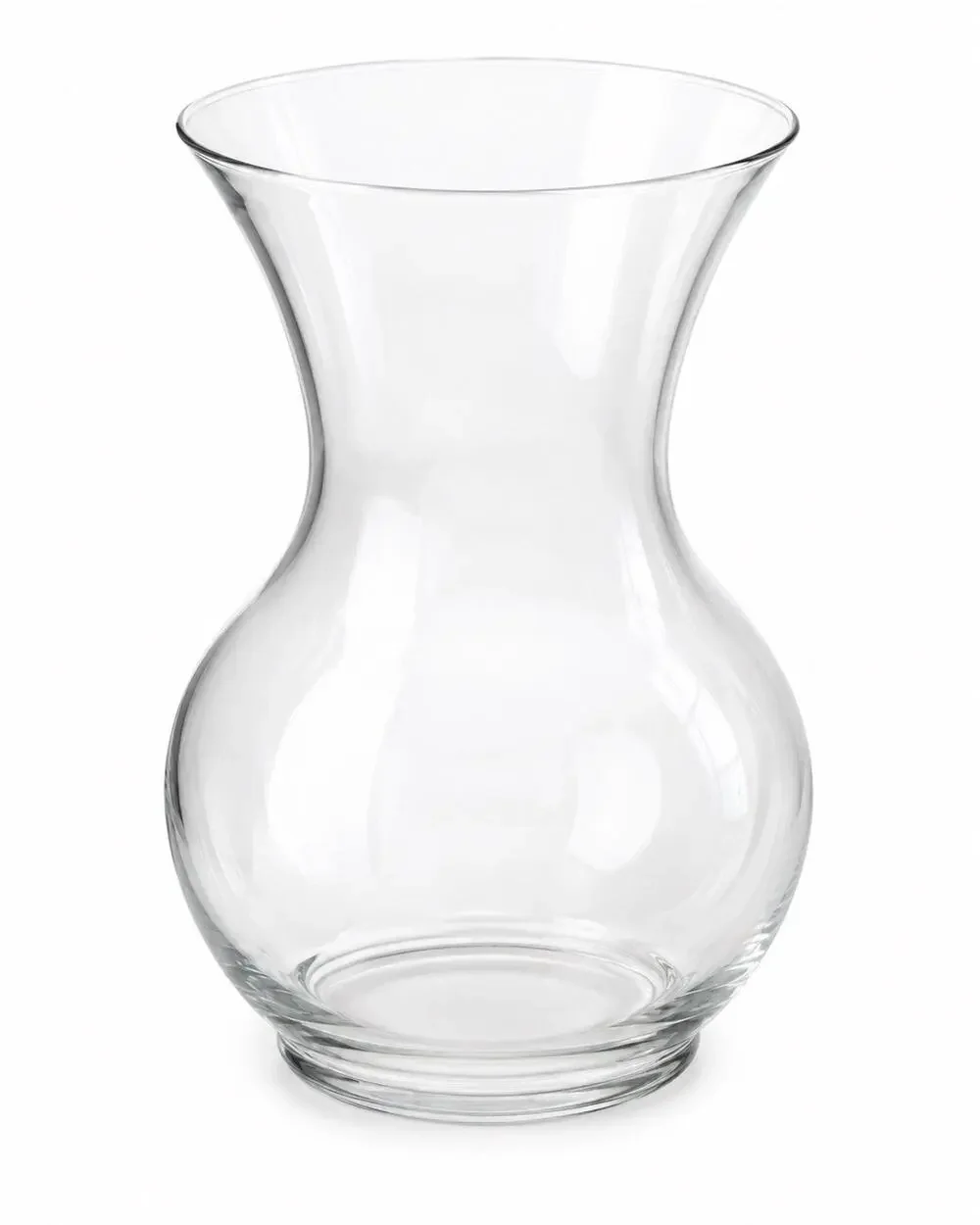 Clear Glass Flower Vase 7 Inch Flared Rim Bulbous Round Base Floral Centerpiece